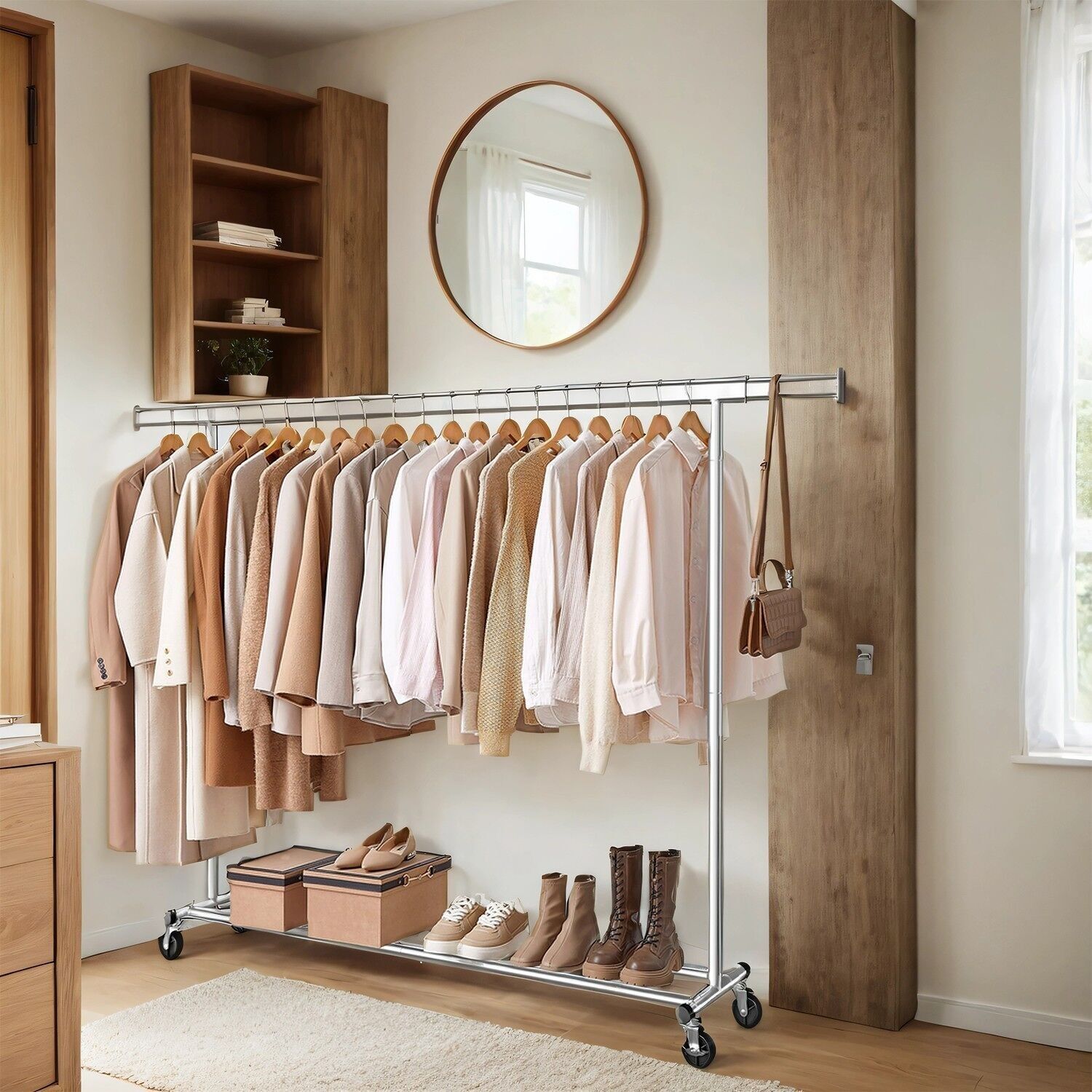 Nostalgie Clothes rack on wheels, robust wardrobe, extendable clothes rail, 45 x (160-200) x 161.5 cm