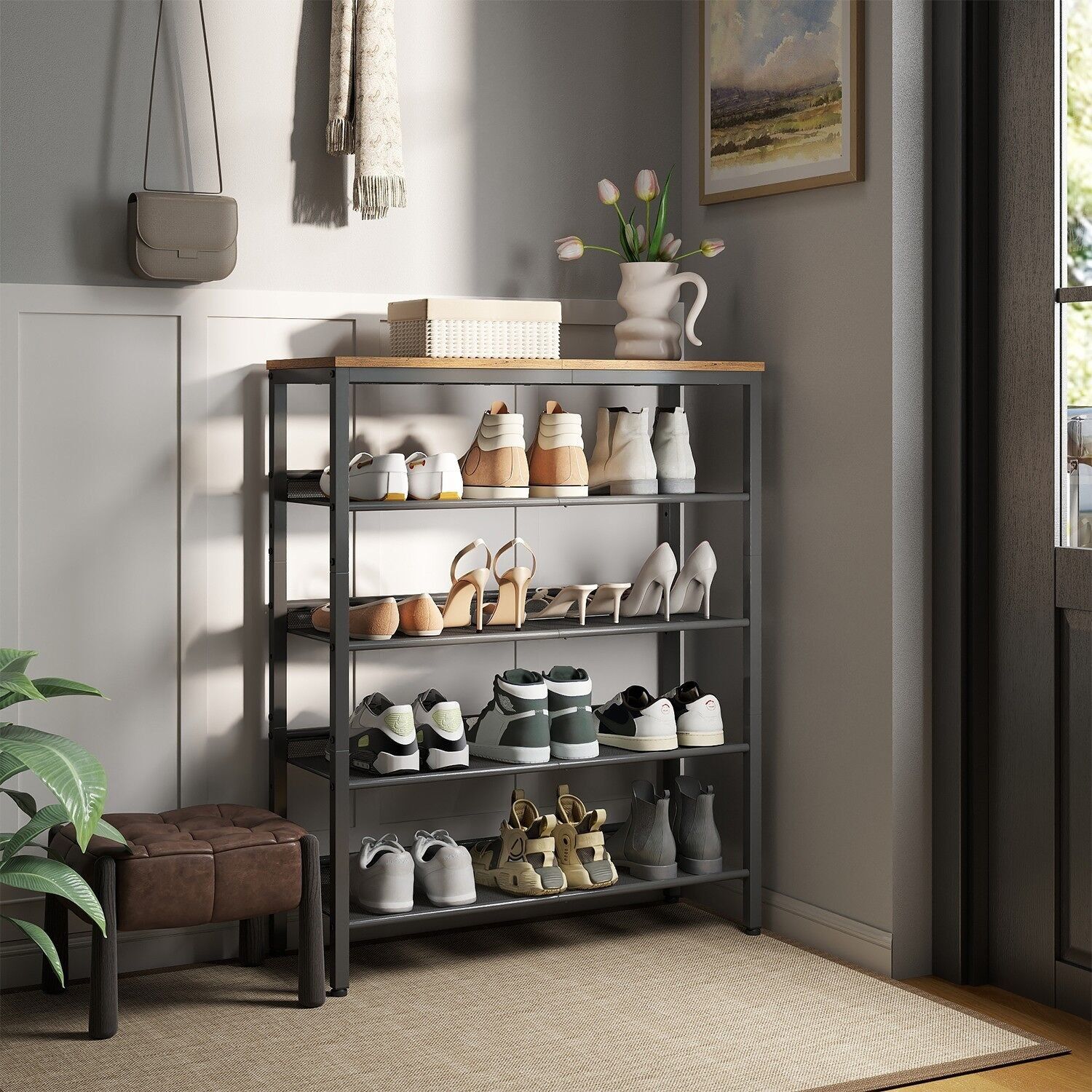 Shoe rack, shoe storage, 5 levels, 75 x 30 x 93 cm