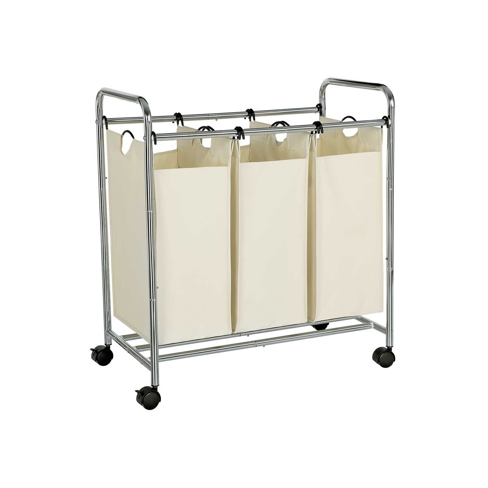 Laundry sorter 3 compartments beige, 77 x 81.5 x 41 cm (W x H x D) - Bag dimensions: 34 x 55 x 24 cm