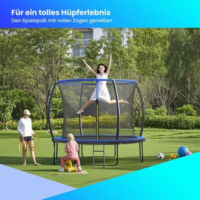 Trampolino 305 cm d, trampolino da giardino con rete di sicurezza, barre curve alte 180 cm