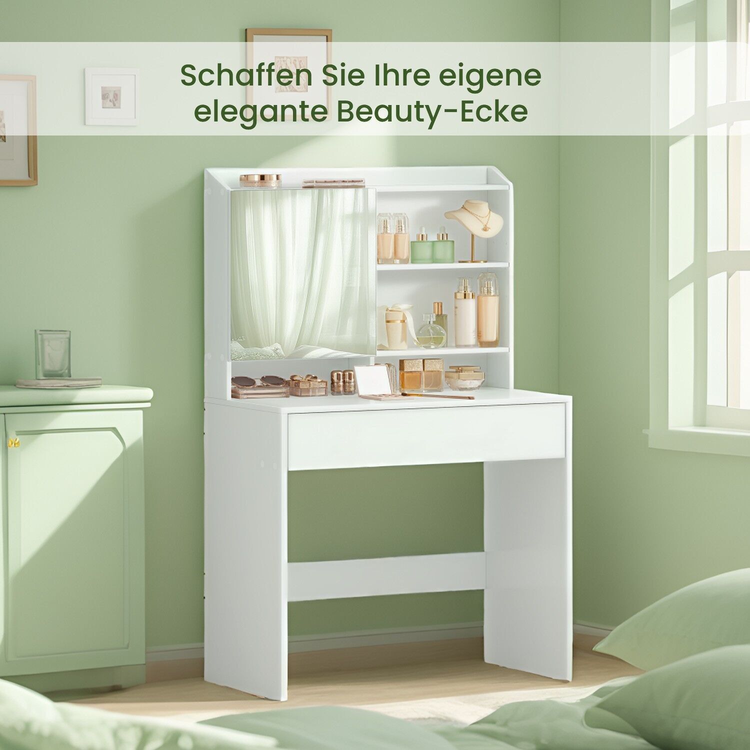 Dressing table, dressing table with mirror and one drawer, cosmetic table, 40 x 70 x 135 cm