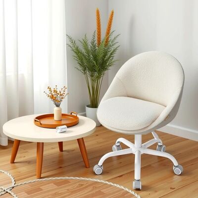Chaise de bureau à domicile, chaise de maquillage en polaire, chaise de bureau, 60 x 60 x (80-90) cm (P x L x H) - Hauteur d'assise (à partir du sol) : 47-57 cm - Dimensions de l'assise : 45 x 42 cm (P x L) - Hauteur du dossier : 37 cm - Épaisseur totale du coussin : 12 cm - Épaisseur du coussin supérieur : 7 cm