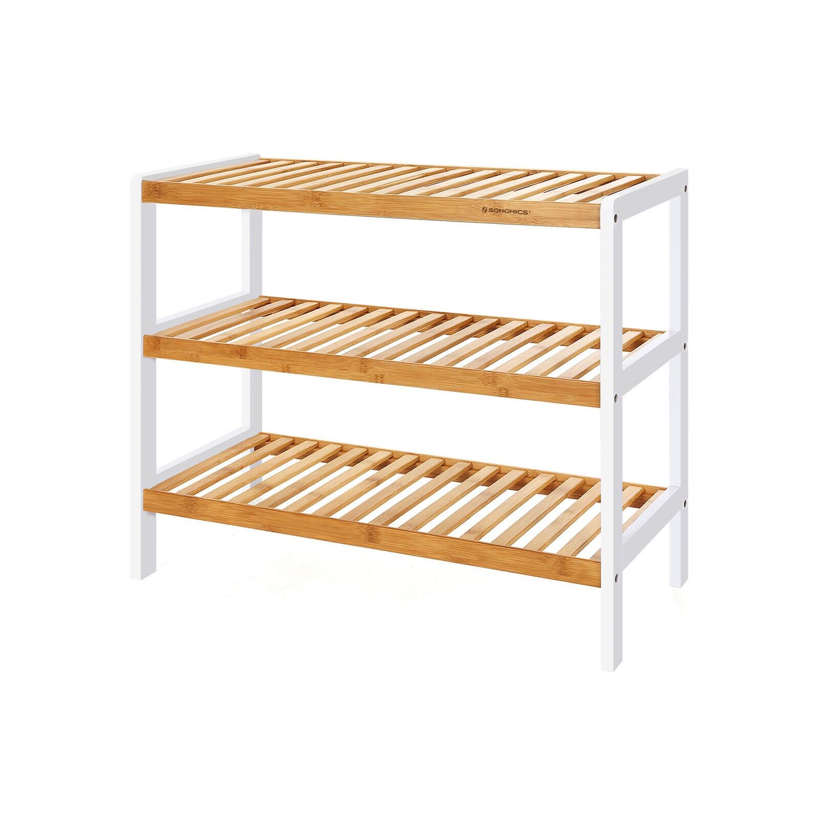 Bamboo shoe rack with 3 levels, white-natural, 80 x 50 x 30 cm