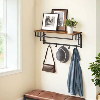 Placard mural avec étagère de rangement, étagère murale, étagère suspendue avec tringle à vêtements, 80 x 30 x 27 cm