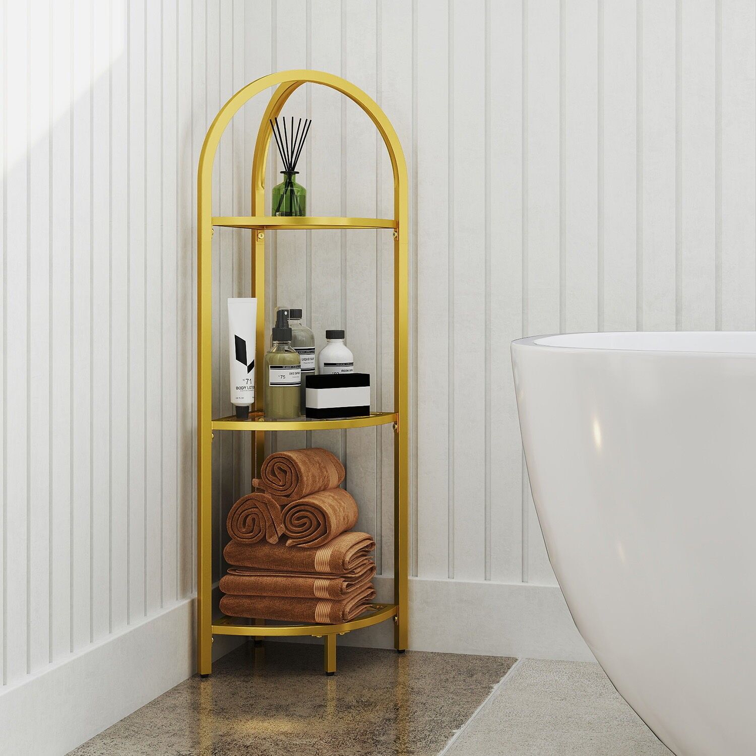 Étagère d'angle à 3 niveaux, bibliothèque, organisateur de salle de bain, 28 x 28 x 95.2 cms