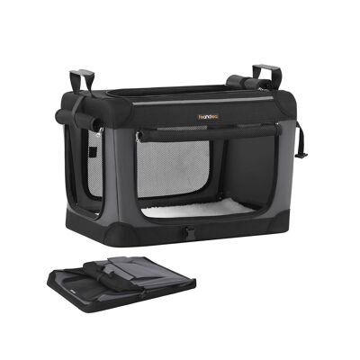 Foldable dog crate 60 cm with 4 doors made of mesh fabric, ink black