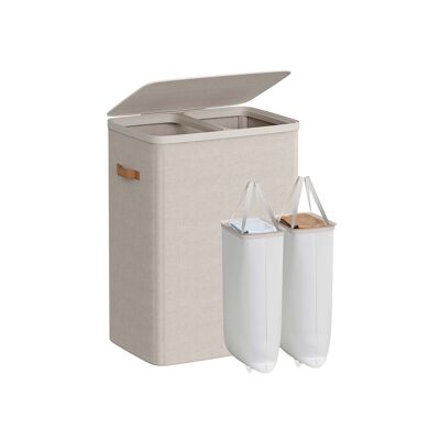 Cesta para ropa sucia 170 L con 2 compartimentos 56 x 40 x 75 cm beige capuchino