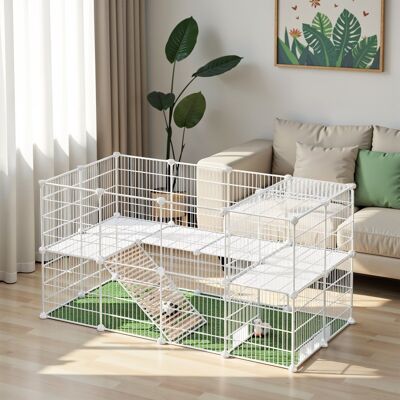 Jaula para mascotas de 2 pisos, recinto para animales pequeños, bricolaje, 143 x 71 x 73 cm