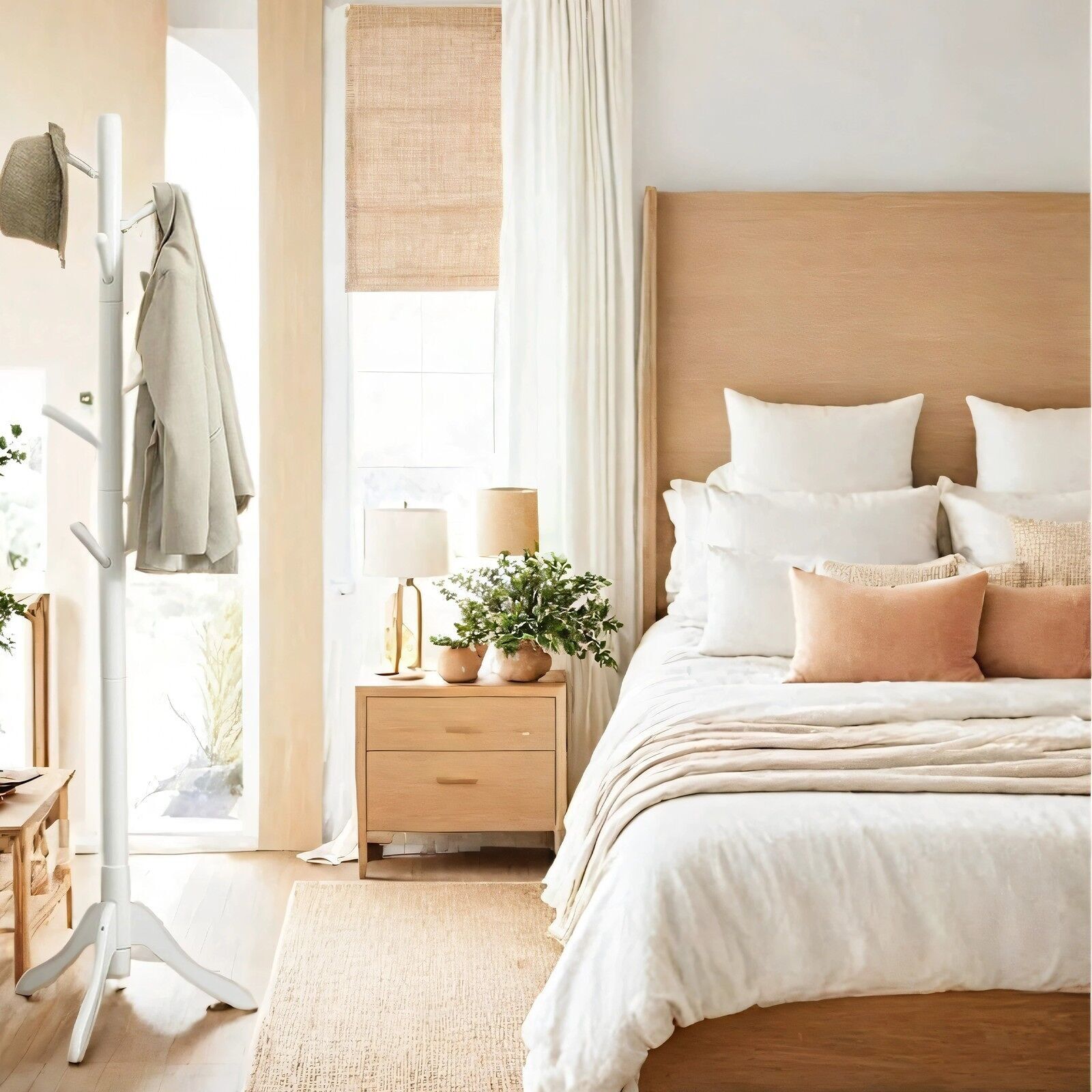 Coat rack, solid wood coat rack, coat rack with 8 hooks, 57 x 57 x 175 cm (L x W x H) - Length per hook: 12.5 cm