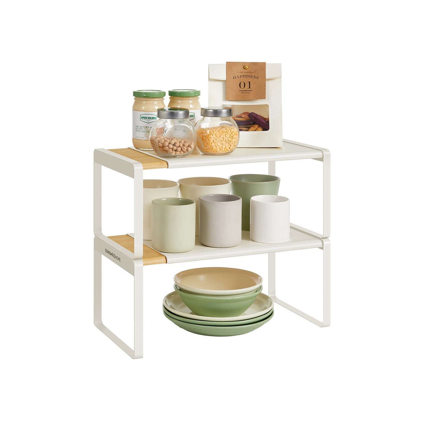 Set of 2 extendable spice racks in natural beige and cream white, 20 x (33-54) x 16 cm