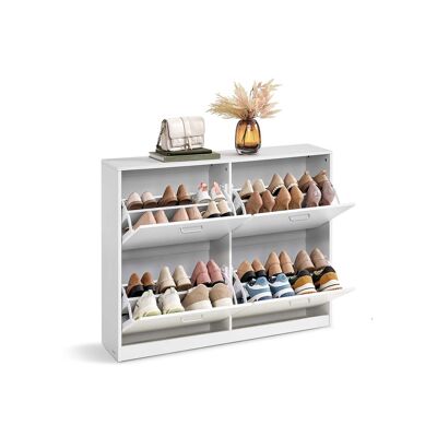 Zapatero con 4 puertas y tabique regulable, color blanco nieve, 24x105.5x82.7cm"