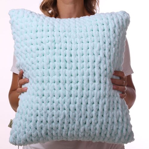 Mint color handmade knitted soft cushion