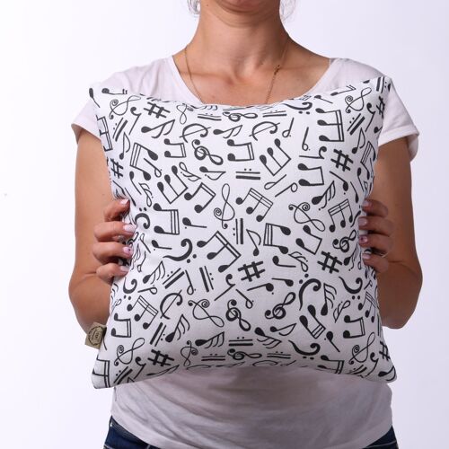 Music notes cotton throw cushion, 15”