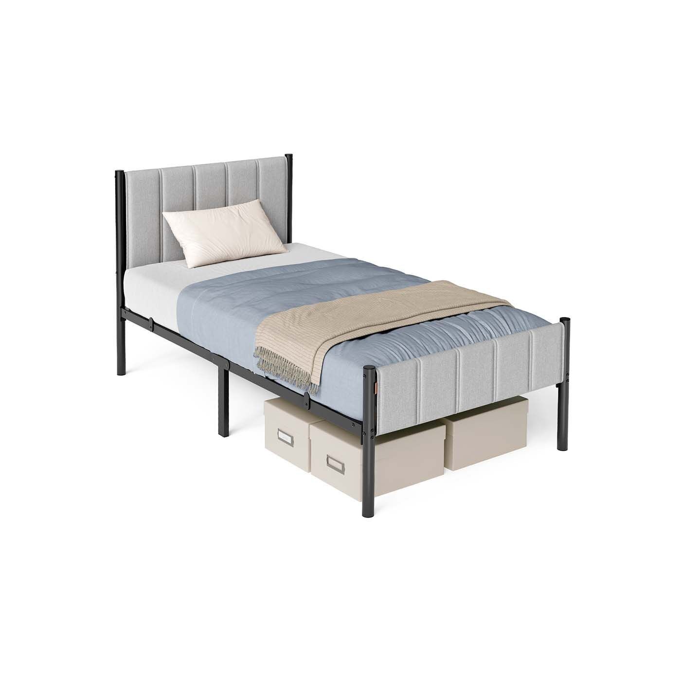 Single bed frame 90 x 200 cm with dove-grey steel base plate
