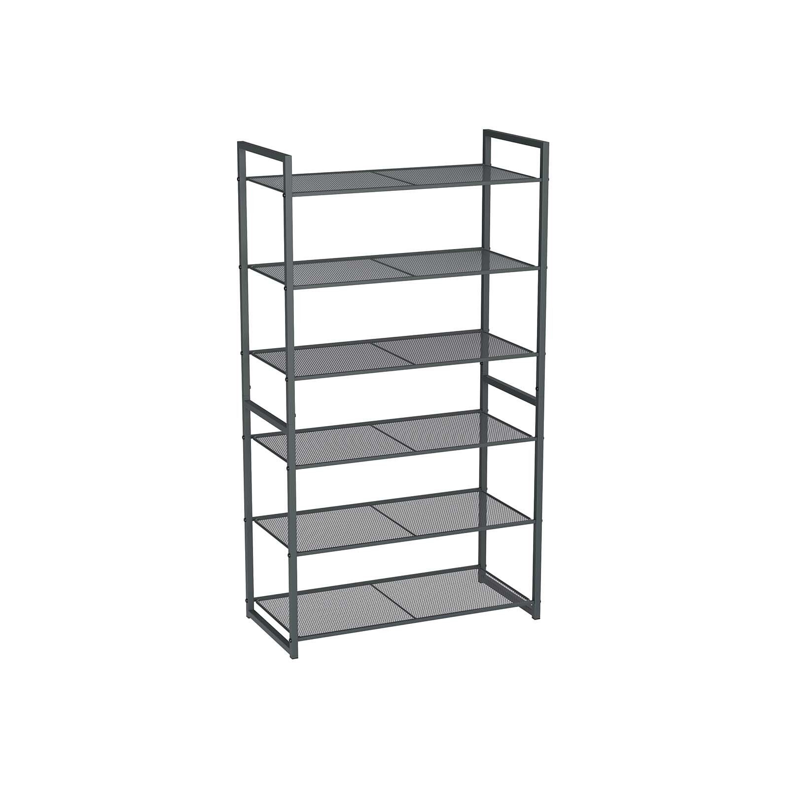 Shoe rack with 6 mesh shelves, smoke gray, 63 x 30 x 112 cm