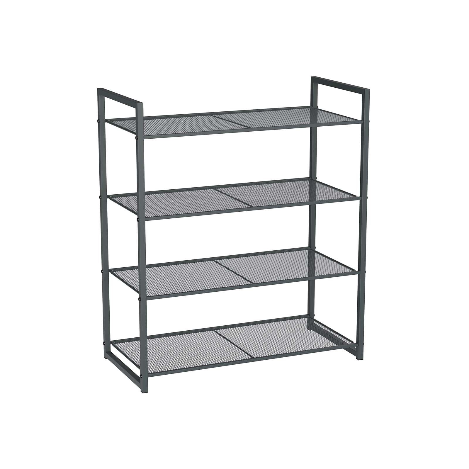 Shoe rack with 4 mesh shelves, smoke gray, 63 x 30 x 72 cm