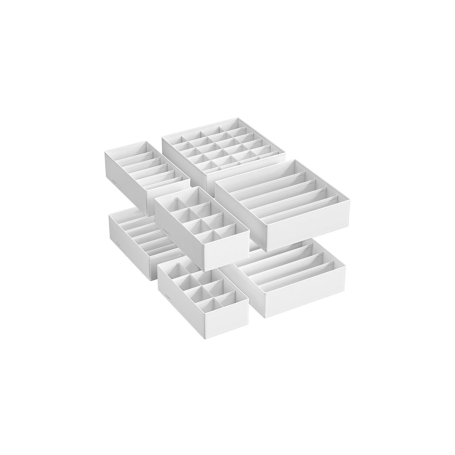 Underwear organiser set of 8, cloud white, 32 x 32 x 10 cm (L x W x H) Compartments with 6 compartments for briefs: 32 x 16 x 10 cm (L x W x H) Compartments with 8 compartments for ties: 32 x 16 x 10 cm (L x W x H) Compartments with 24 compartments for socks: 32 x 32 x 10 cm