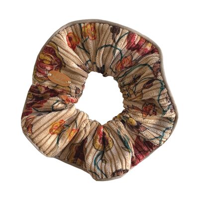 Scrunchie de pana con estampado floral camel