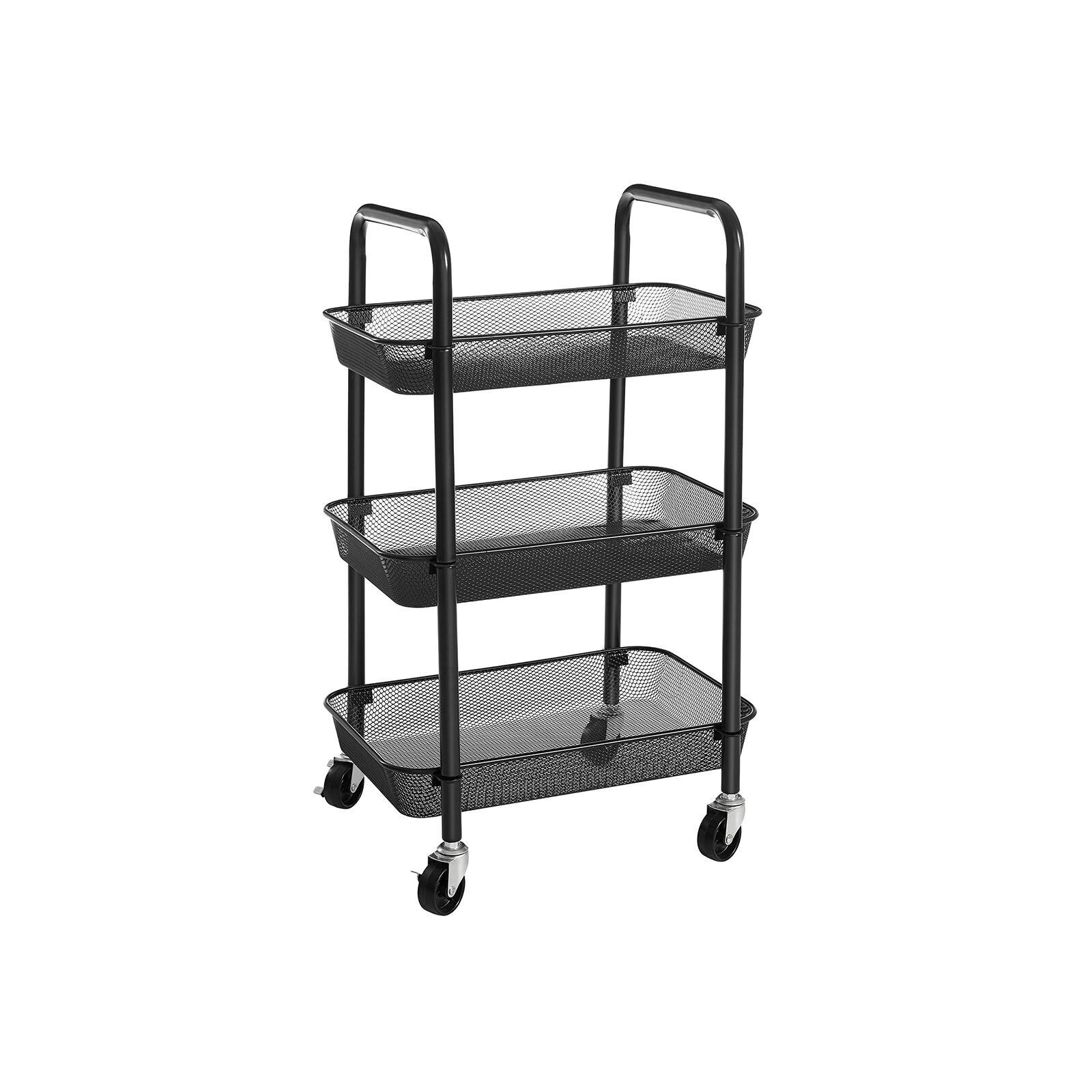Kitchen trolley with 3 levels black, 41.5 x 32.5 x 67 cm