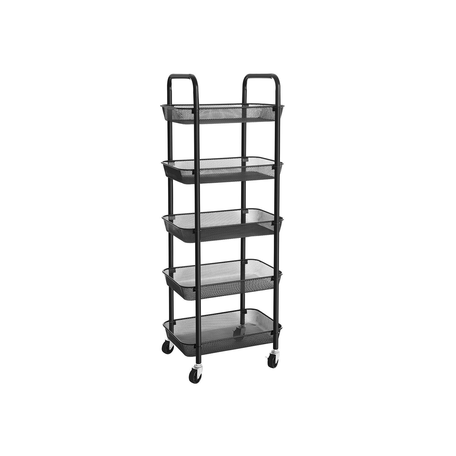 Trolley with 5 levels black, 41.5 x 32.5 x 108 cm