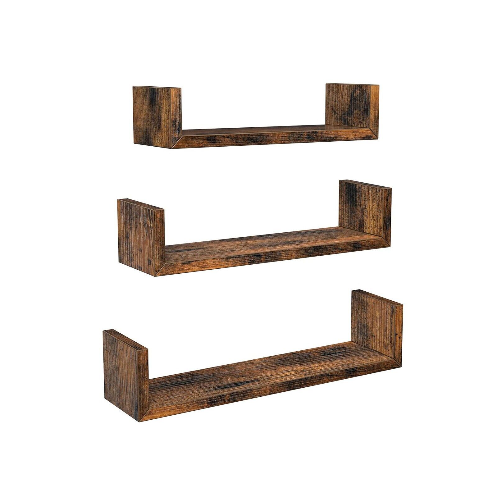 U-shaped wall shelves in vintage brown, 30 x 10 x 7 cm (L x W x H) - Medium shelf dimensions: 35 x 10 x 8 cm (L x W x H) - Large shelf dimensions: 40 x 10 x 9 cm