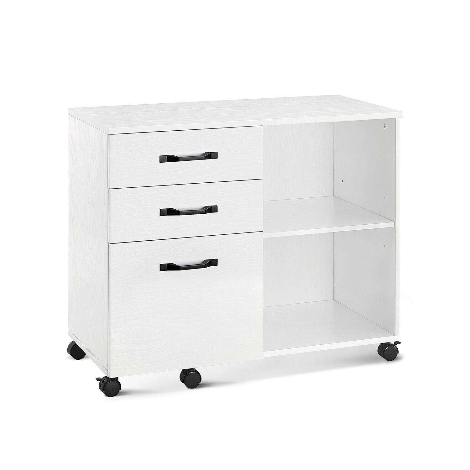 Mobile container with 3 drawers and wheels, white, 40 x 80 x 66 cm