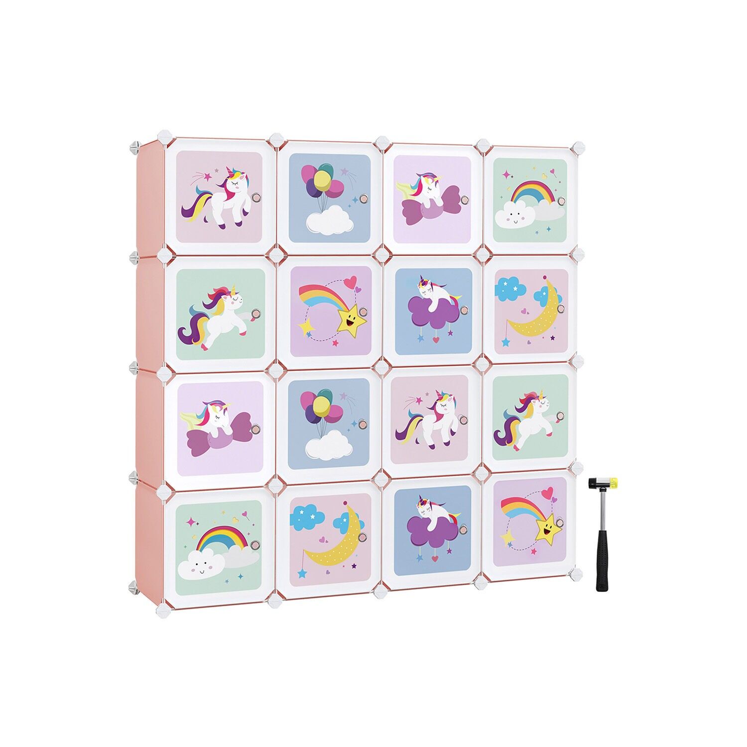 Children's shelving system set of 16 cubes, 123 x 31 x 123 cm