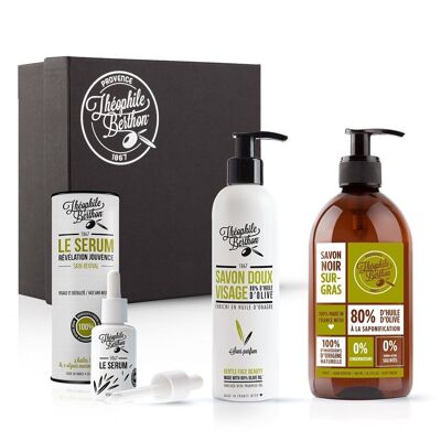 100% Nature 3-care set - Black body soap, Gentle face soap and Face serum