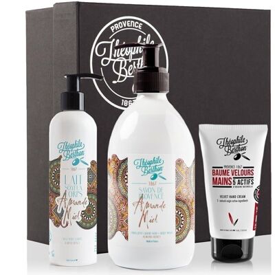 Almond Honey Delight gift box 3 treatments - Almond Honey scented body milk and soap - Almond scented hand care balm