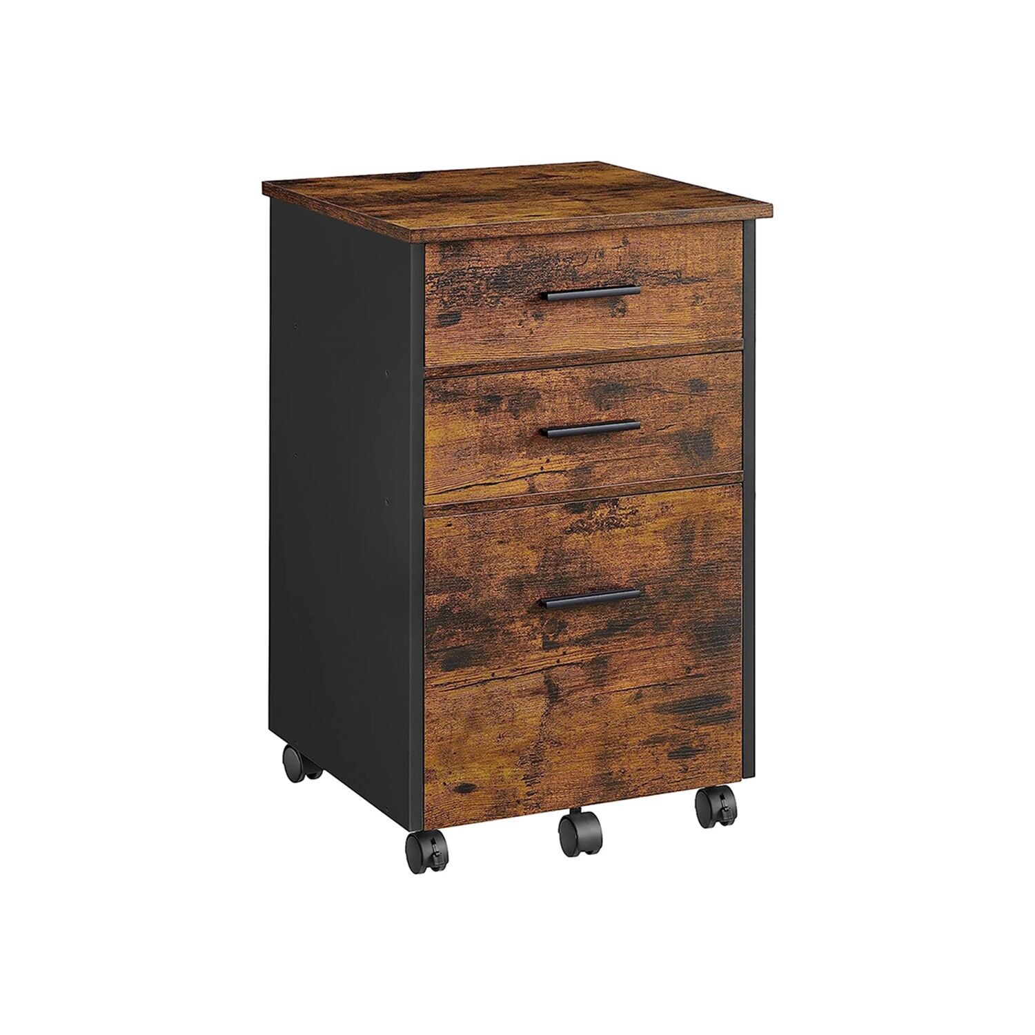Mobile container with 3 drawers, vintage brown-black, 43 x 42 x 67.5 cm