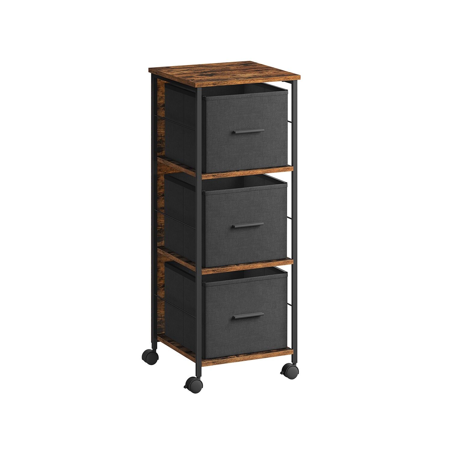 Vintage brown and black filing cabinet with 3 drawers, 37.5 x 38.5 x 98.5 cm