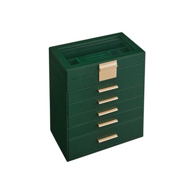 Jewelry box 5 drawers modern forest green-gold, 16.3 x 25.1 x 29 cm