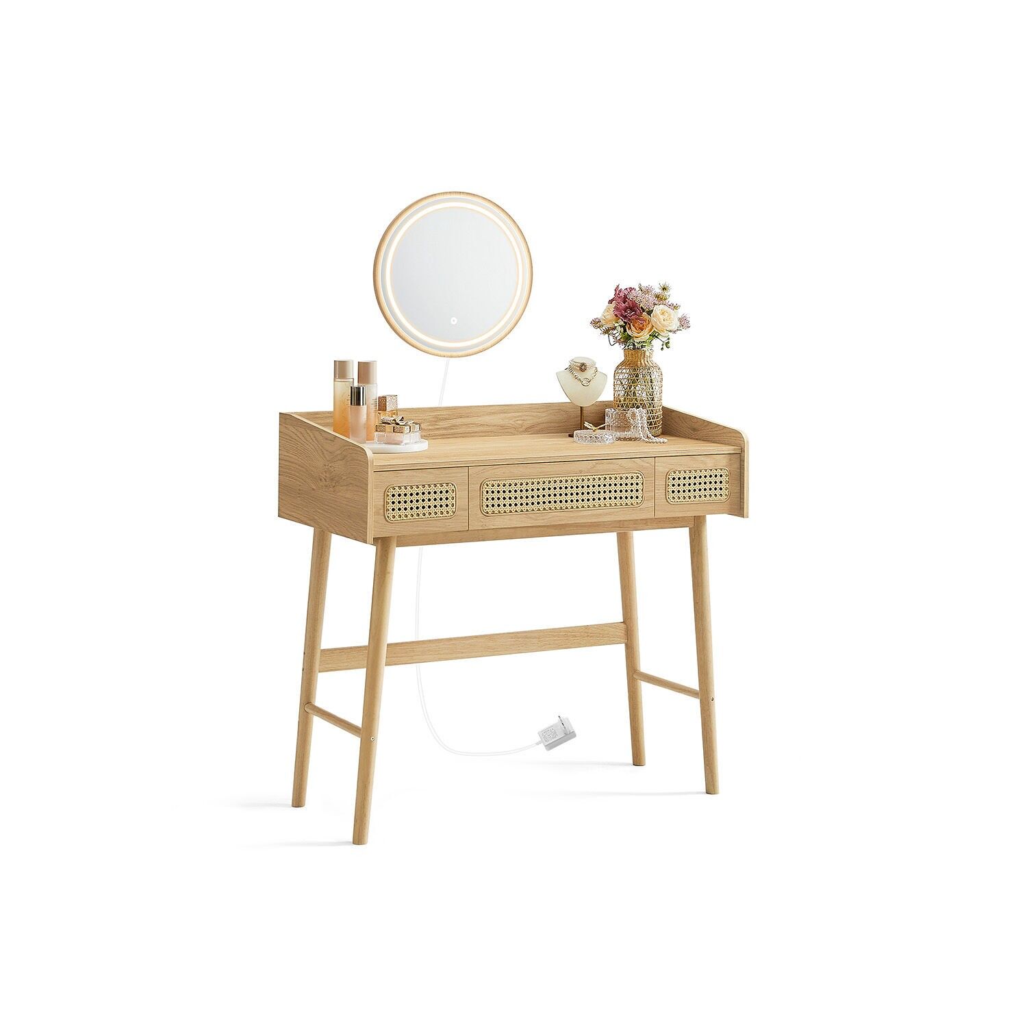 Kaptafel in boho-stijl met spiegel en lades, 43 x 90 x 82 cm