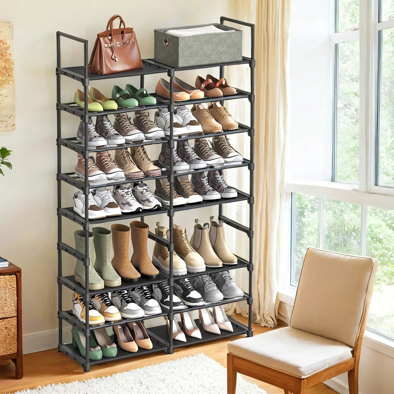 Adjustable 8-Tier Shoe Rack, Non-Woven Fabric, 29.5 x 86.9 x 157.6 cm