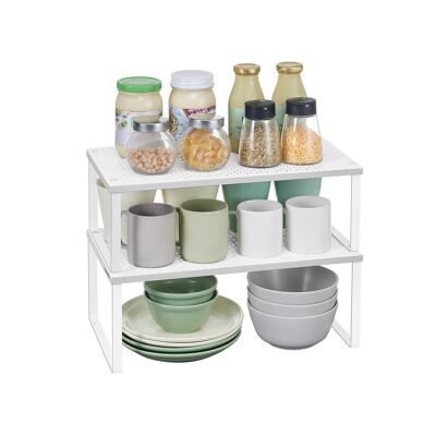 Set di 2 portaspezie, espandibili e impilabili, bianco, 22,9 x 40 x 15,4 cm (P x L x A). Dimensioni del ripiano piccolo: 21,9 x 40 x 13,7 cm.