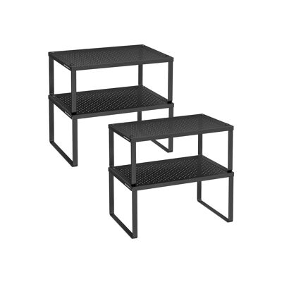 Juego de 4 especieros extensibles y apilables color negro tinta, 22,9 x 32 x 15,4 cm (profundidad x anchura x altura) Dimensiones del estante pequeño: 21,9 x 32 x 13,7 cm