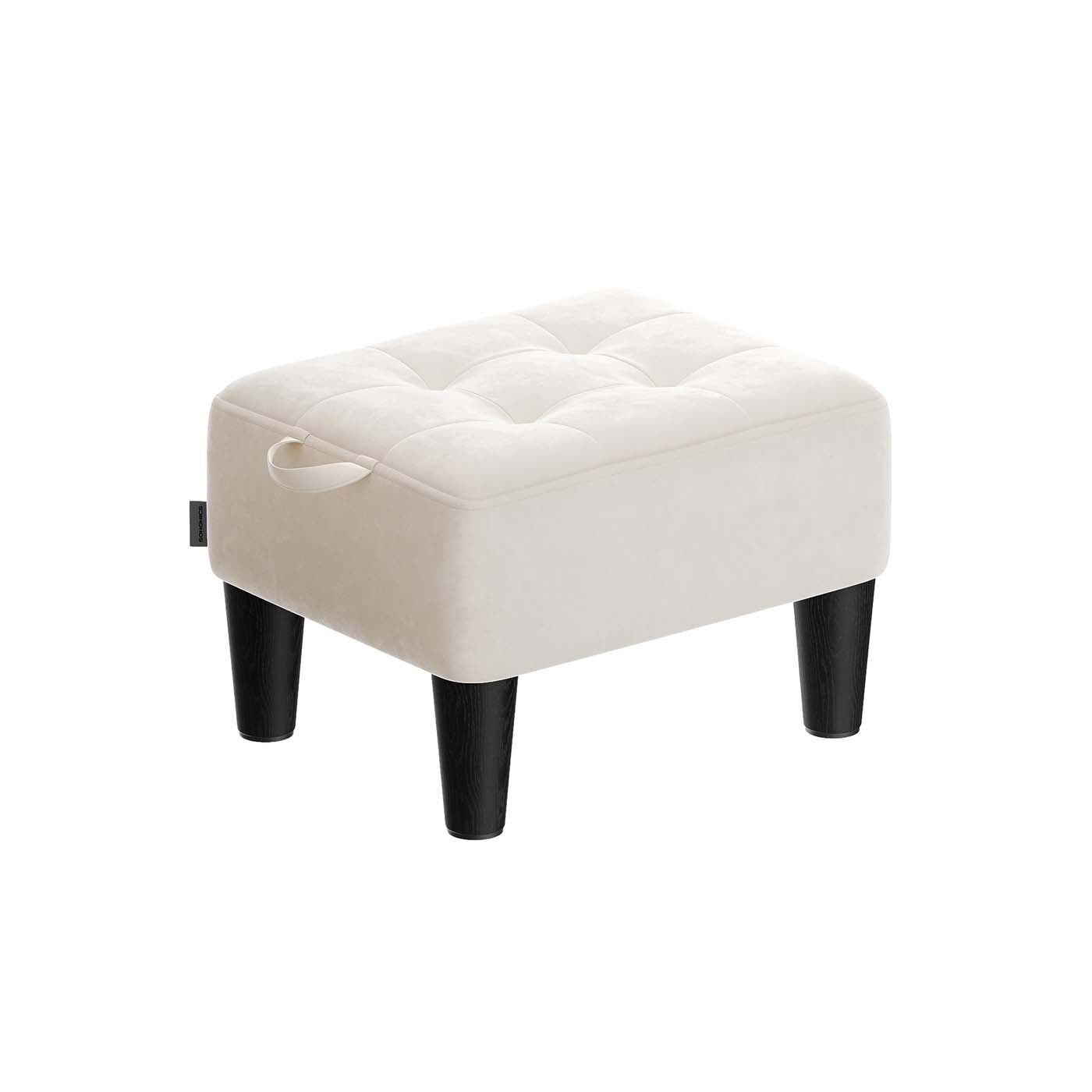 Velvet stool with thick upholstery in cappuccino beige and jet black, 40 x 32 x 26 cm