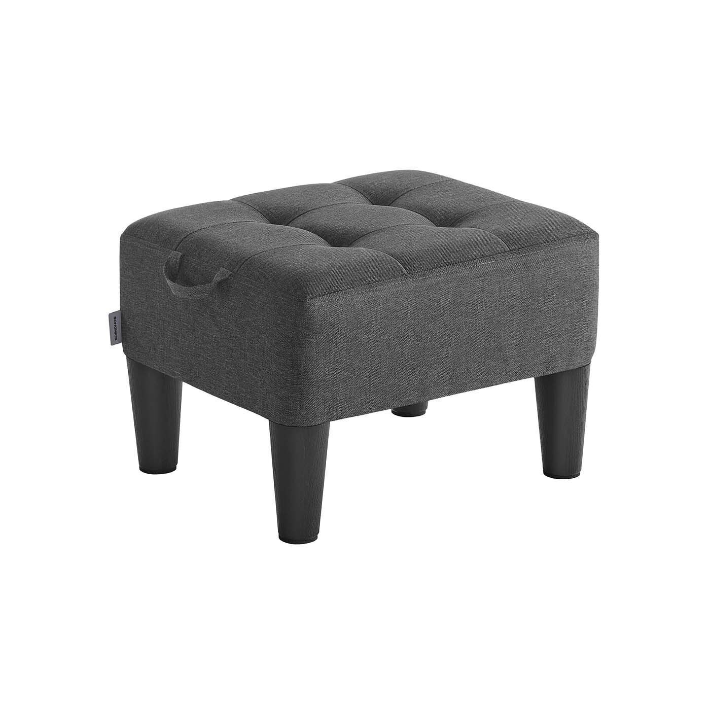 Imitation linen stool with slate gray-ink black upholstery, 40 x 32 x 26 cm