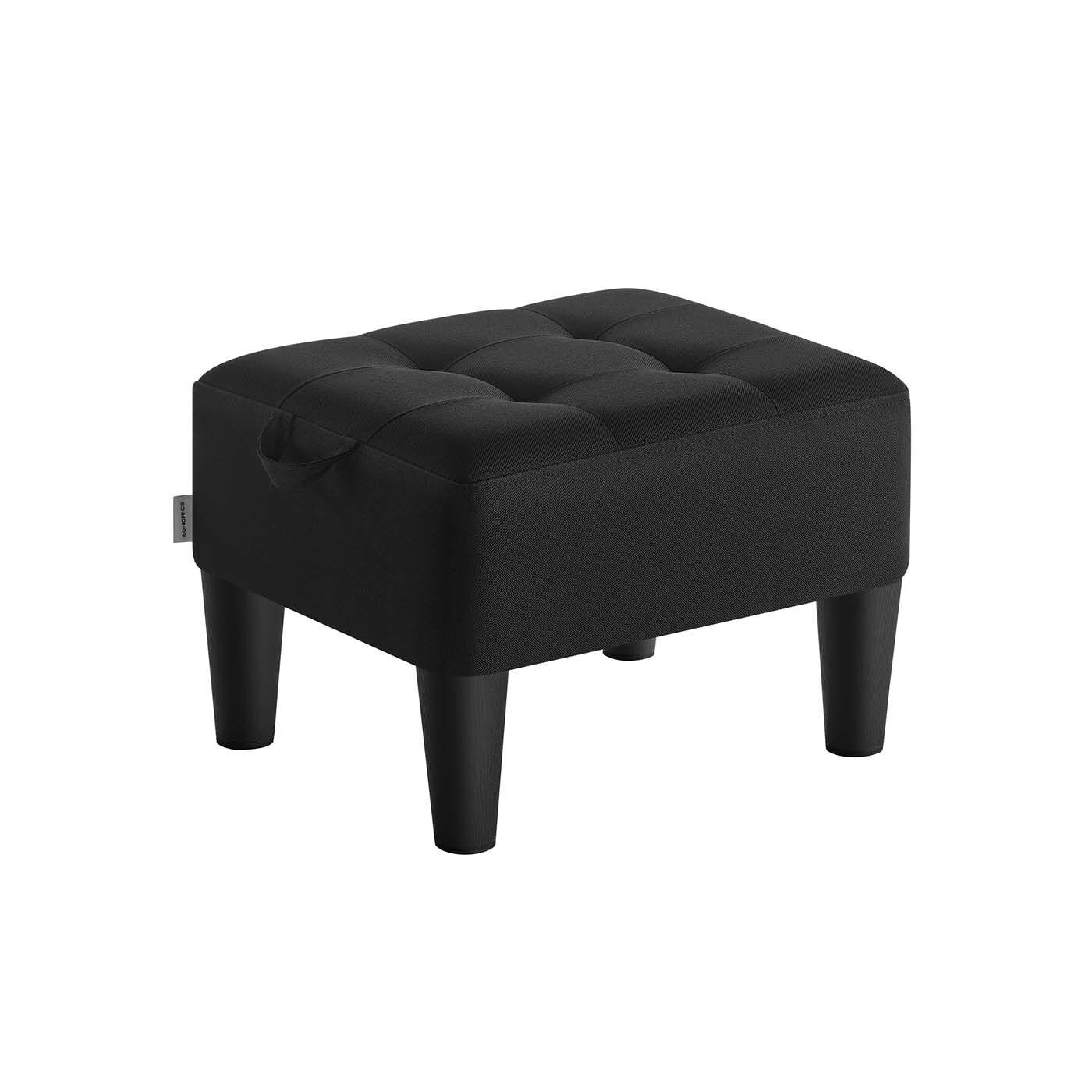 Linen imitation stool with jet black upholstery, 40 x 32 x 26 cm