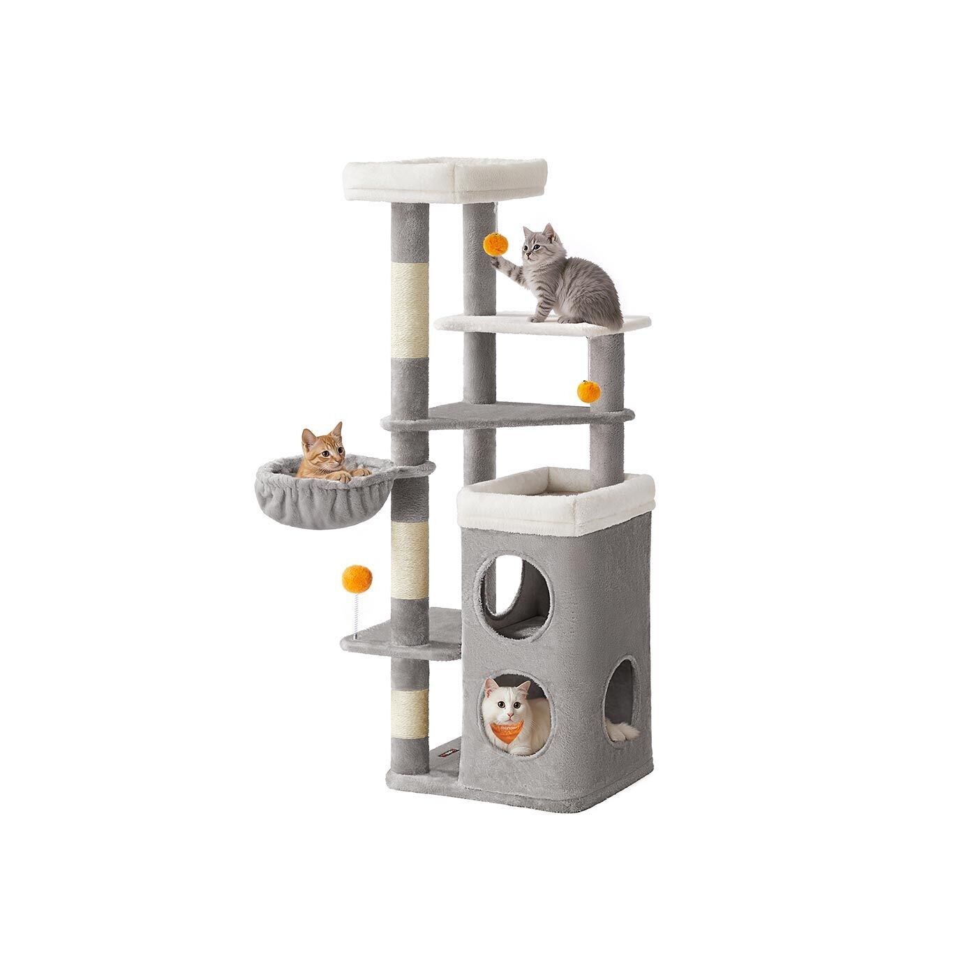 Multi-Level Cat Tree with Caves and Platforms for Cats, 53 x 46 x 152 cm