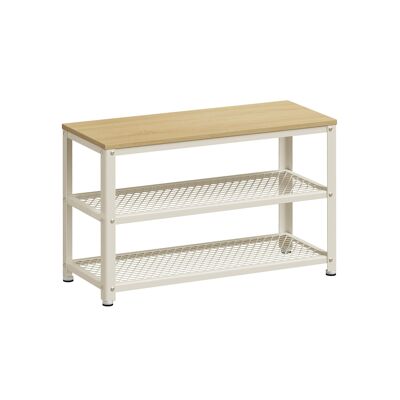 Banco zapatero con 2 estantes de rejilla, roble beige-blanco clásico, 30 x 73 x 45 cm