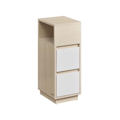 Table de chevet étroite avec 2 tiroirs, beige naturel et blanc nuage, 30 x 25 x 65 cm