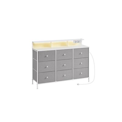 Commode 9 tiroirs avec éclairage LED, gris tourterelle, 33.5 x 114 x 84 cm