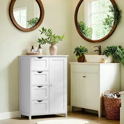 Meuble de salle de bain étroit avec 4 tiroirs, blanc nuage, 30 x 55 x 82 cm