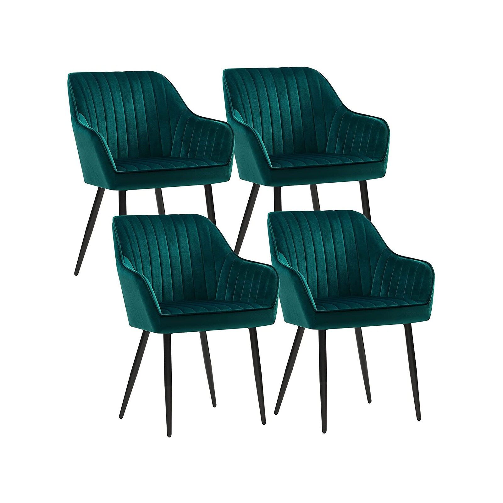 Upholstered chairs set of 4 in petrol colour, 62.5 x 60 x 85 cm (L x W x H) Seat height: 50 cm Seat width: 49 cm Seat depth: 44.5 cm Backrest height: 39.5 cm Armrest height (from floor): 64 cm Seat cushion thickness: 7 cm