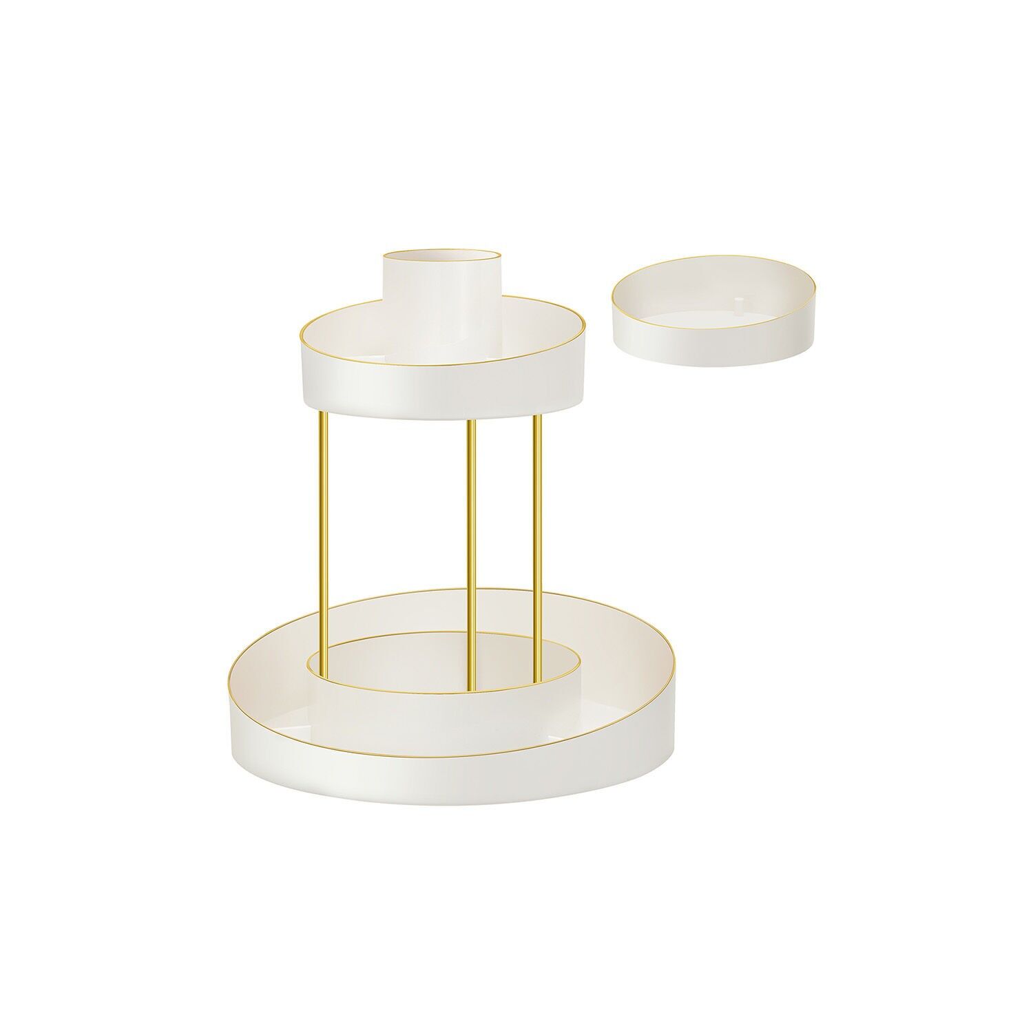 Rotating makeup organizer with extra drawer, gold-colored, 25.2 x 25.2 x 29 cm