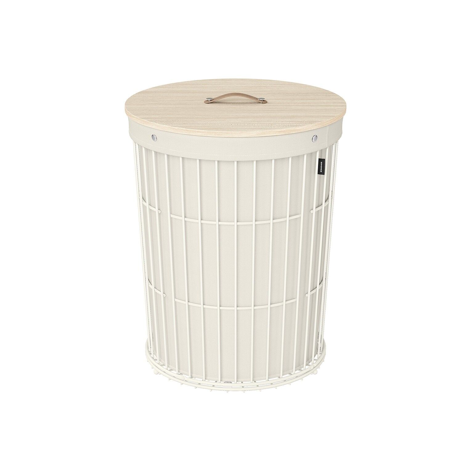 Large laundry basket with lid, cream white, 46 x 46 x 61 cm