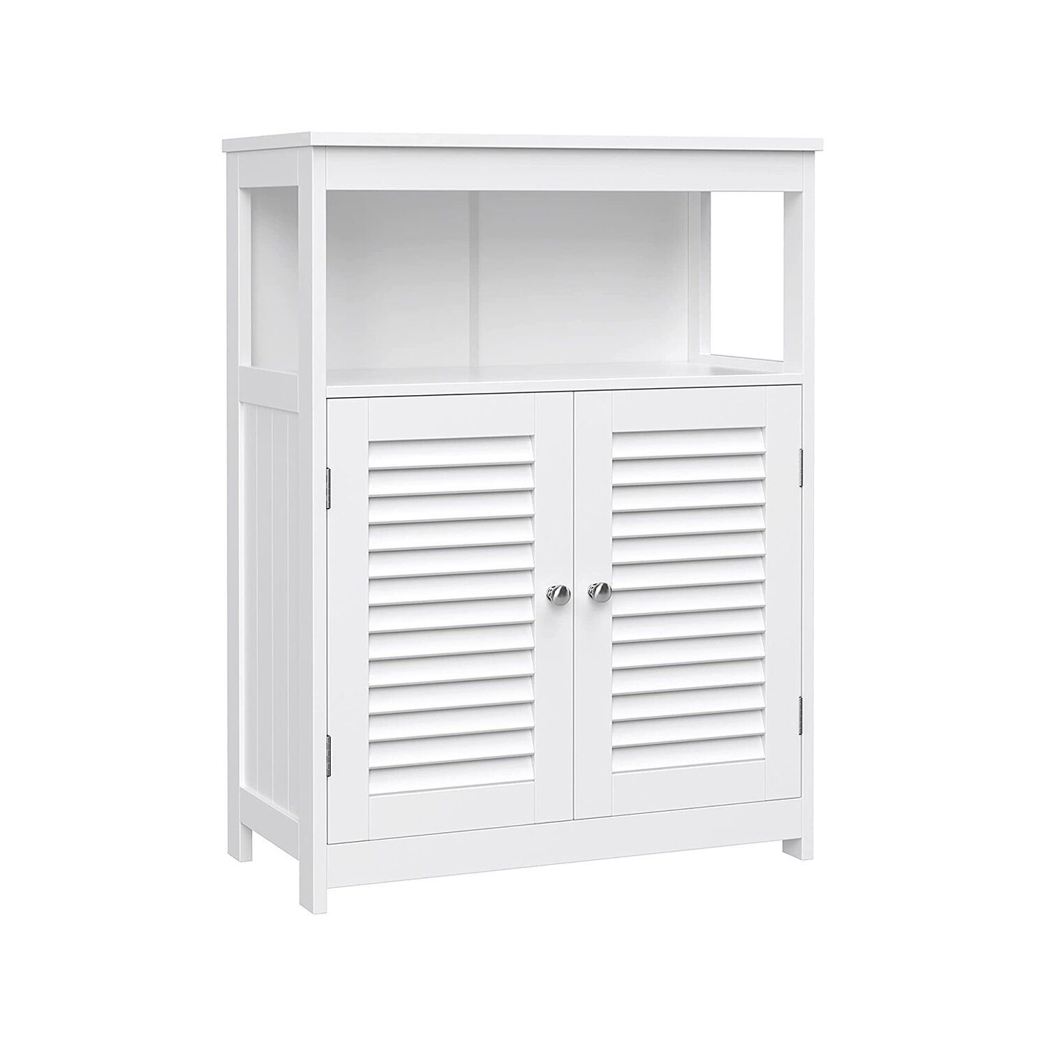 Bathroom cabinet with open compartment, 60 x 80 x 30 cm (W x H x D) - Open compartment dimensions: 56 x 18.5 x 28 cm (W x H x D) - Lower compartment dimensions: 56 x 46 x 28 cm