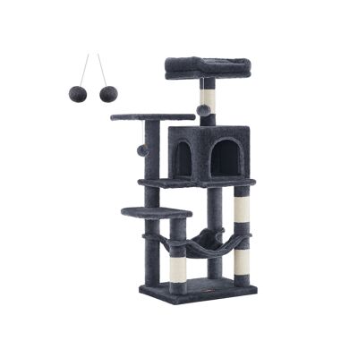 Arbre à chat 112 cm avec plateformes et hamac gris fumé