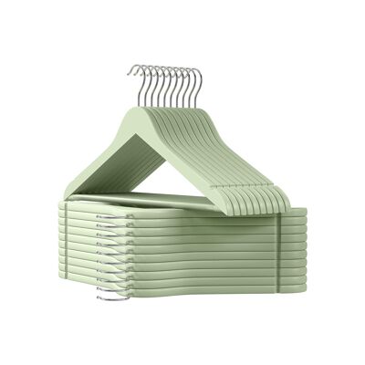 Perchas de madera, 20 piezas, color verde claro-plata, 44.5 x 1.2 x 23 centímetros